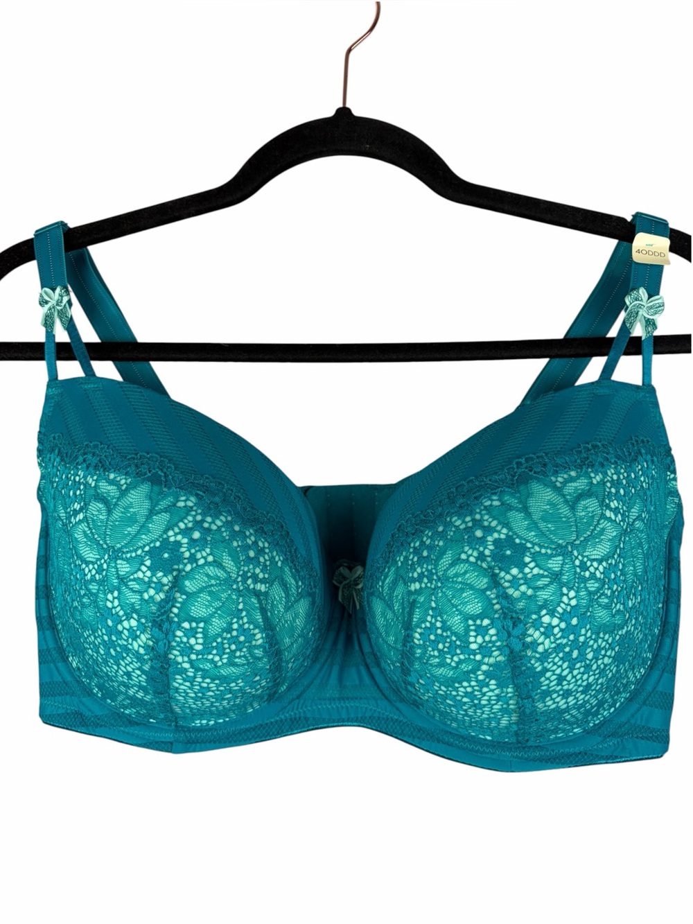 Déesse Lingerie The Vixen Balconette Bra Teal Floral Lace 40DDD NWT